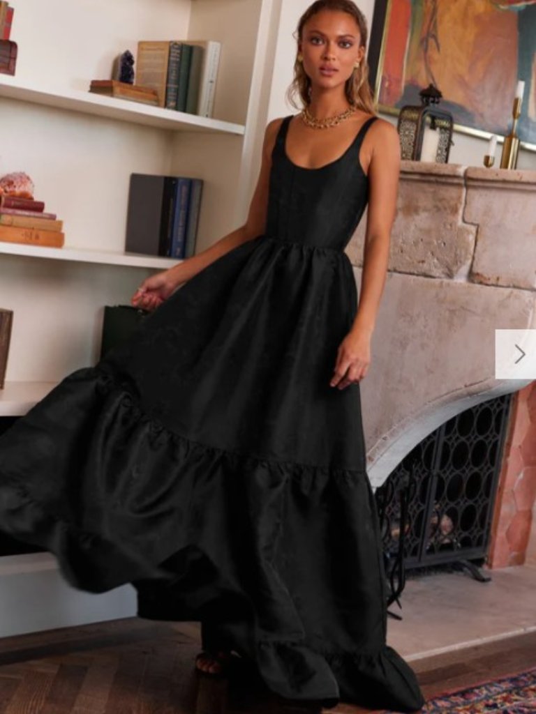 V. Chapman Avery Dress In Black Windsor Brocade | Size 4
